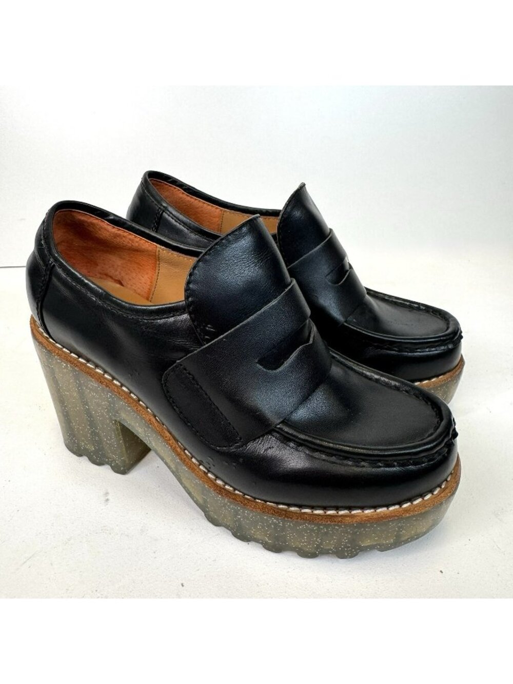 Acne Studios Taurus Platform Penny Loafers Heels Shoes Black Size 38/US 7.5